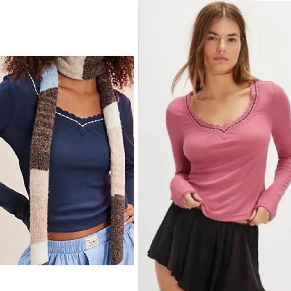 Bundle of Two Intimately Free People Shimmer On Cami Pink Blue XS Long Sleeve